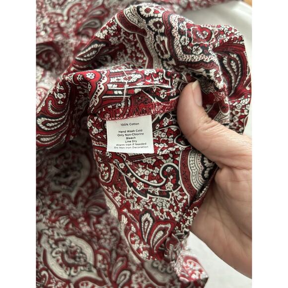 Talbots Paisley Sequin Pin Tuck Blouse Womens Size 2X Red Black Classic Preppy - Picture 4 of 7